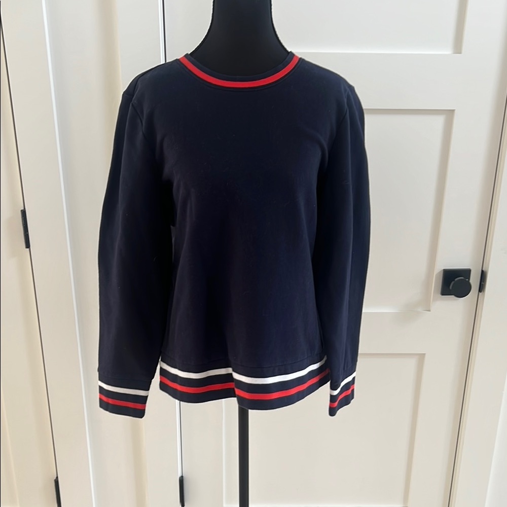 Navy Blue Long Sleeve Top with Red and White Accents